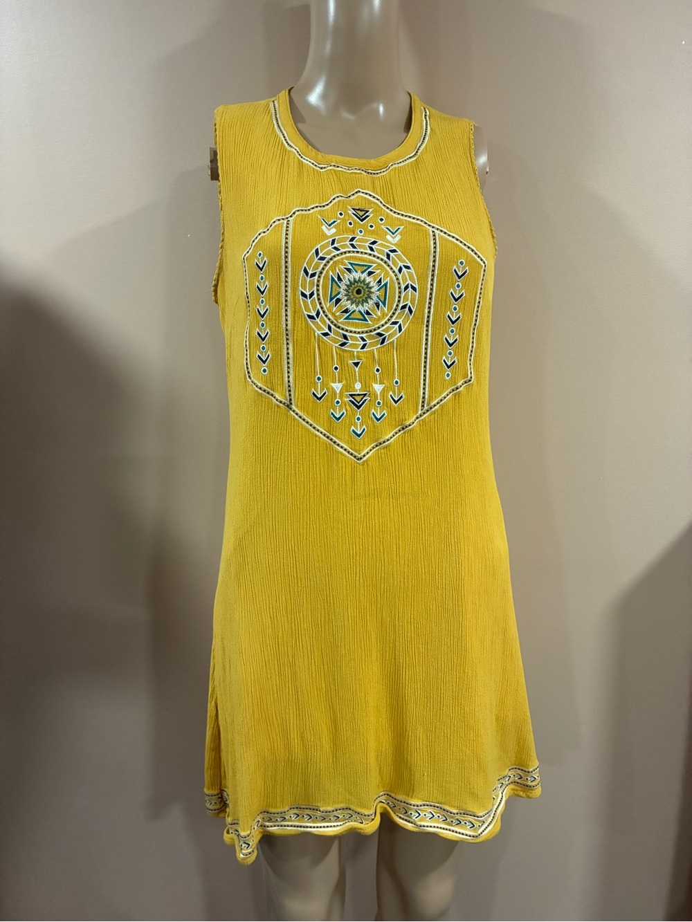 Wrangler Retro Medium Mini Dress Dark Yellow Western Boho Festival Embroidered
